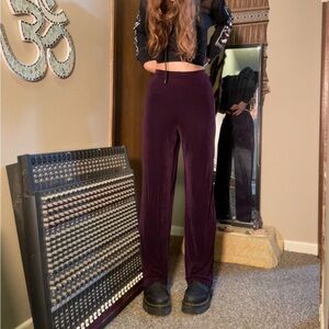 Super cool purple, heavy material pants. Almost like velvet smooth, not as soft.